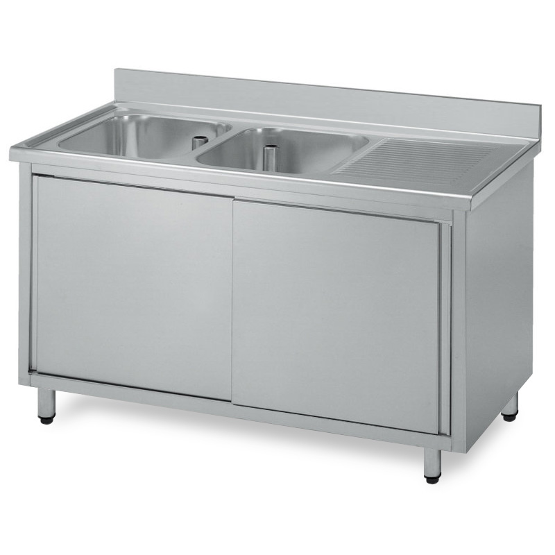 Lavello armadiato acciaio inox due vasche, gocciolatoio Dx