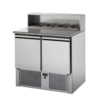 Saladette refrigerata due porte piano in granito e portavaschette  