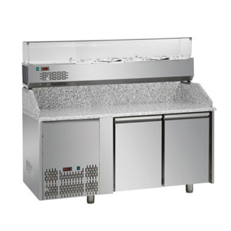 Banco pizza refrigerato, 2 porte, piano in Granito, vetrina refrigerata 6XGN1/3 motore a sinistra E