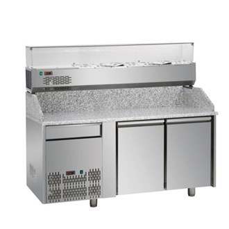 Banco pizza refrigerato, 2 porte,un cassetto, vetrina refrigerata 6XGN1/3 motore a sinistra E