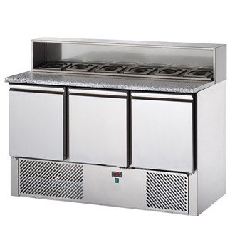 Saladette refrigerata tre porte piano in granito e portavaschette  