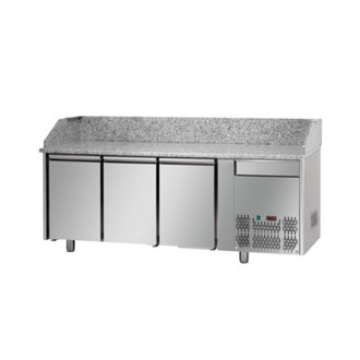 Tavolo refrigerato per pizza GN1/1 con 3 porte,cassetto neutro, piano in Granito E