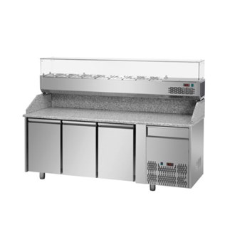 Banco pizza GN1/1 tre porte 1 casetto + vetrina refrigerata 9xgn1/4 E