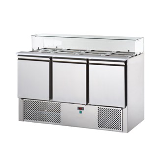 Saladette refrigerata tre porte e vetro dritto