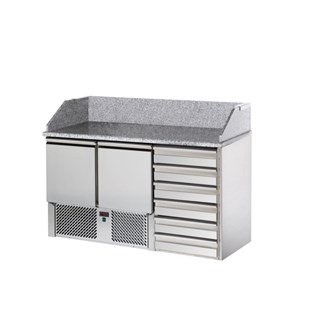 Saladette refrigerata due porte 6 cassetti  piano in granito 