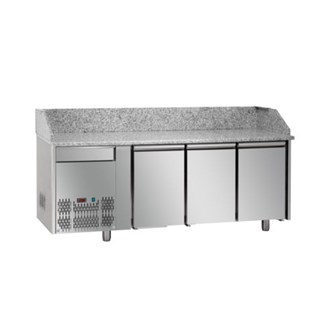 Tavolo refrigerato per pizza GN1/1 con 3 porte,cassetto neutro,motore a sinistra,piano in Granito E