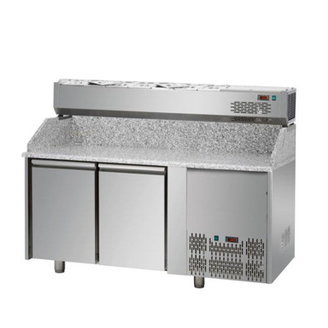 Banco pizza refrigerato con 2 porte, piano in Granito + vetrina refrigerata 6xGN1/3 Senza vetriE