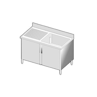 lavatoio inox una vasca e gocciolatoio a sinistra, con ante battenti 