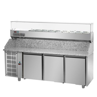 Banco pizza P 800, 3 porte motore sx, + vetrina 10xgn1/4 M 