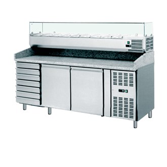 Banco pizza refrigerato 2 porte 7 cassetti vetrina frigo 10 x GN1/4