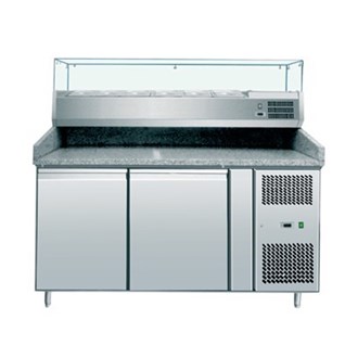 Banco pizza refrigerato 2 porte 60 x 40 con vetrina portabacinelle 5 x GN1/3+ 1 GN 1/2