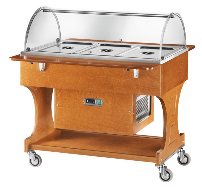 Carrello espositore refrigerato in legno massello con cupola