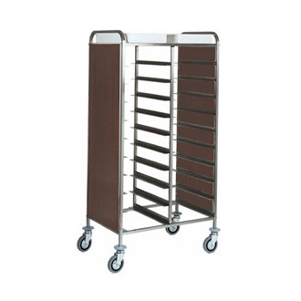 Carrello portavassoi inox pannelli laterali wengè 74x62x175h