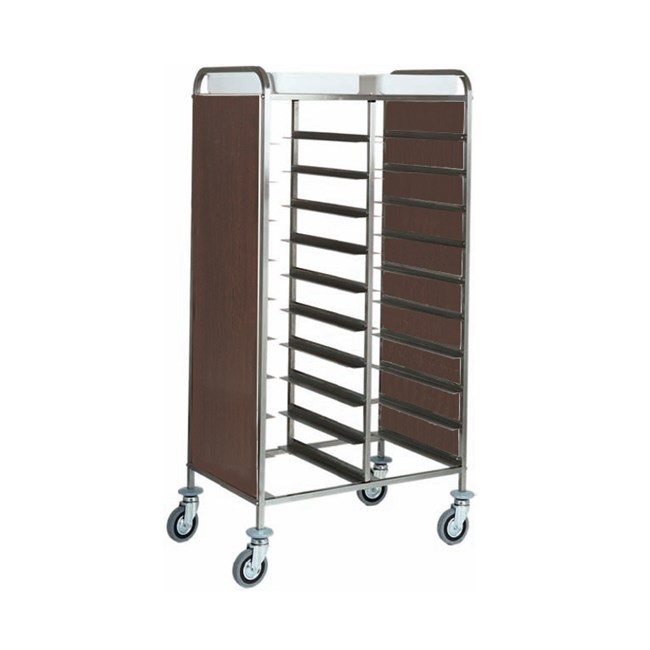 Carrello portavassoi inox pannelli laterali wengè 74x62x175h