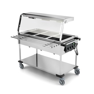 Carrello termico inox lampade alogene scorrivassoi 3 GN 1/1 vasche separate