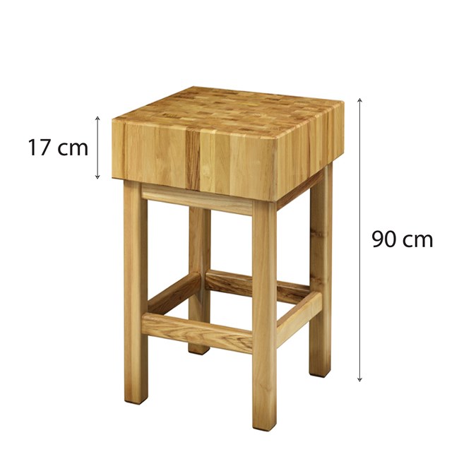 Ceppo spessore 17 cm e sgabello in legno acacia 45x45x90 cm 