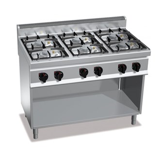 Cucina professionale 6 fuochi a gas su mobile 42 kW