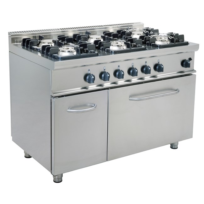 Cucina gas 6 fuochi con forno a gas 34,9 kw L 120