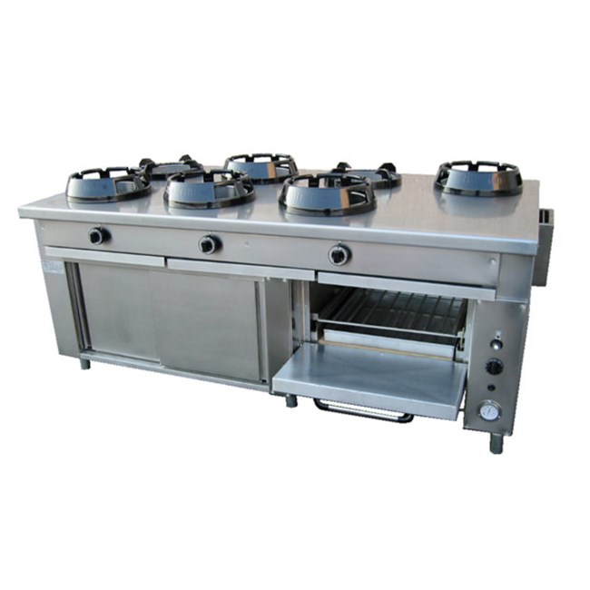 Cucina cinese 7 fuochi con scorrevoli e forno gas