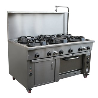 Cucina wok 6 fuochi con forno GN 2/1 e armadio caldo