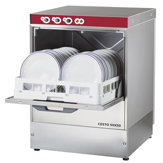 Lavastoviglie trifase cesto quadro 50 x 50 con dosatore brillantante, detergente e pompa