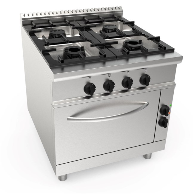 Cucina gas 4 fuochi con forno elettrico 19,9 kw L 90