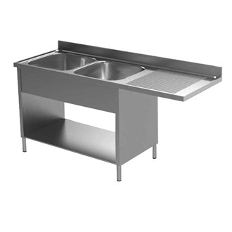 Lavatoio su fianchi inox due vasche con vano lavastoviglie dx