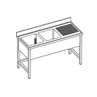 lavatoio inox a giorno due vasche e gocciolatoio a destra