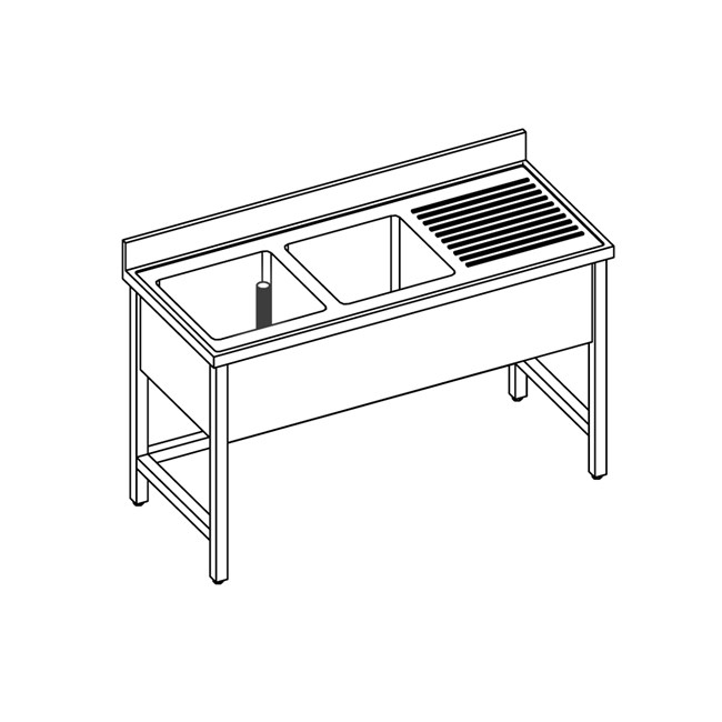lavatoio inox a giorno due vasche e gocciolatoio a destra