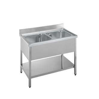 Lavatoio acciaio inox professionale 2 vasche e ripiano