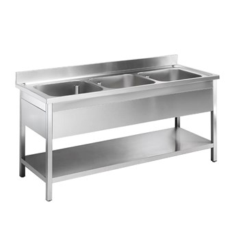 Lavatoio acciaio inox professionale 3 vasche con ripiano