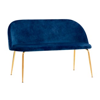 Panca in velluto blu con gambe in metallo dorato 