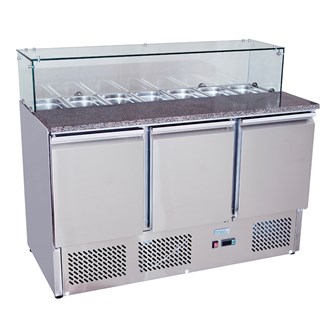 Saladette con vetrina 3 porte con portacondimenti 7 x GN1/3