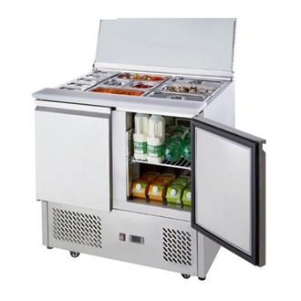 Saladette refrigerata gastronorm 2 porte acciaio su ruote