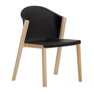 Sedia moderna nera con struttura in legno senza braccioli