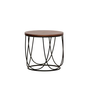 Tavolino basso rotondo in metallo piano legno &#216; 42 x H 40 cm