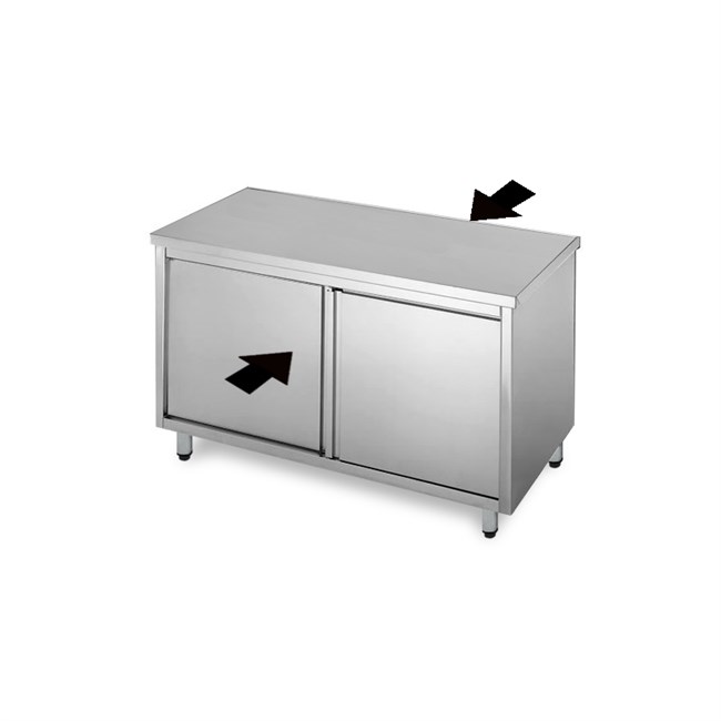 Tavolo Inox Armadiato passante con scorrevoli su Due fronti.
