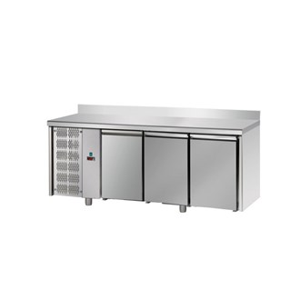 Tavolo refrigerato BT temperatura negativa -18/-22 &#176;C 3 porte, con paino inox e alzatina