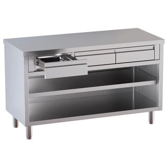 Tavolo inox professionale a giorno con cassetti 