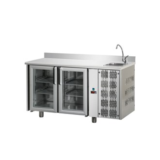 Tavolo refrigerato TN 2 porte in vetro, alzatina, e lavello M