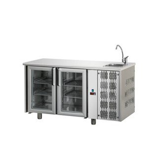 Tavolo refrigerato TN 2 porte in vetro e lavello M