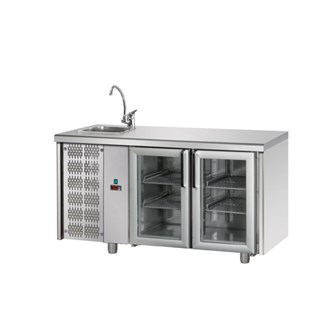 Tavolo refrigerato TN 2 porte in vetro e lavello a sinistra M