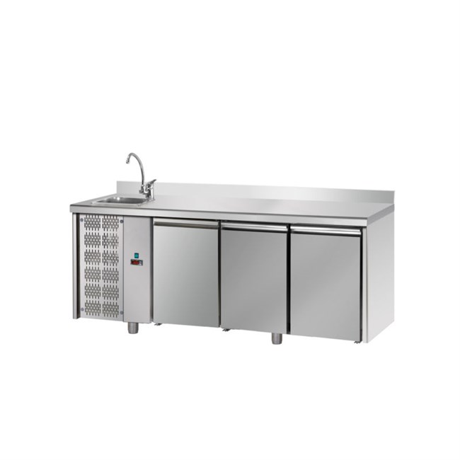 Tavolo refrigerato TN 3 porte lavello motore sx alzatina e kit sbrinamento