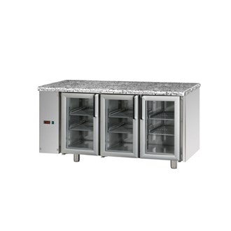 Tavolo refrigerato TN 3 porte in vetro piano in granito, senza motore a sinistraM