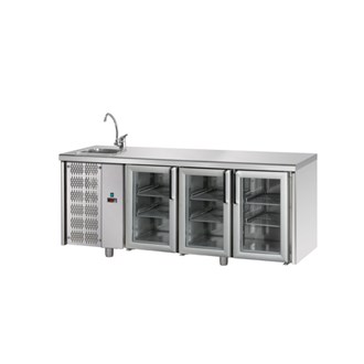 Tavolo refrigerato TN 3 porte in vetro lavello e motore a sinistra  M