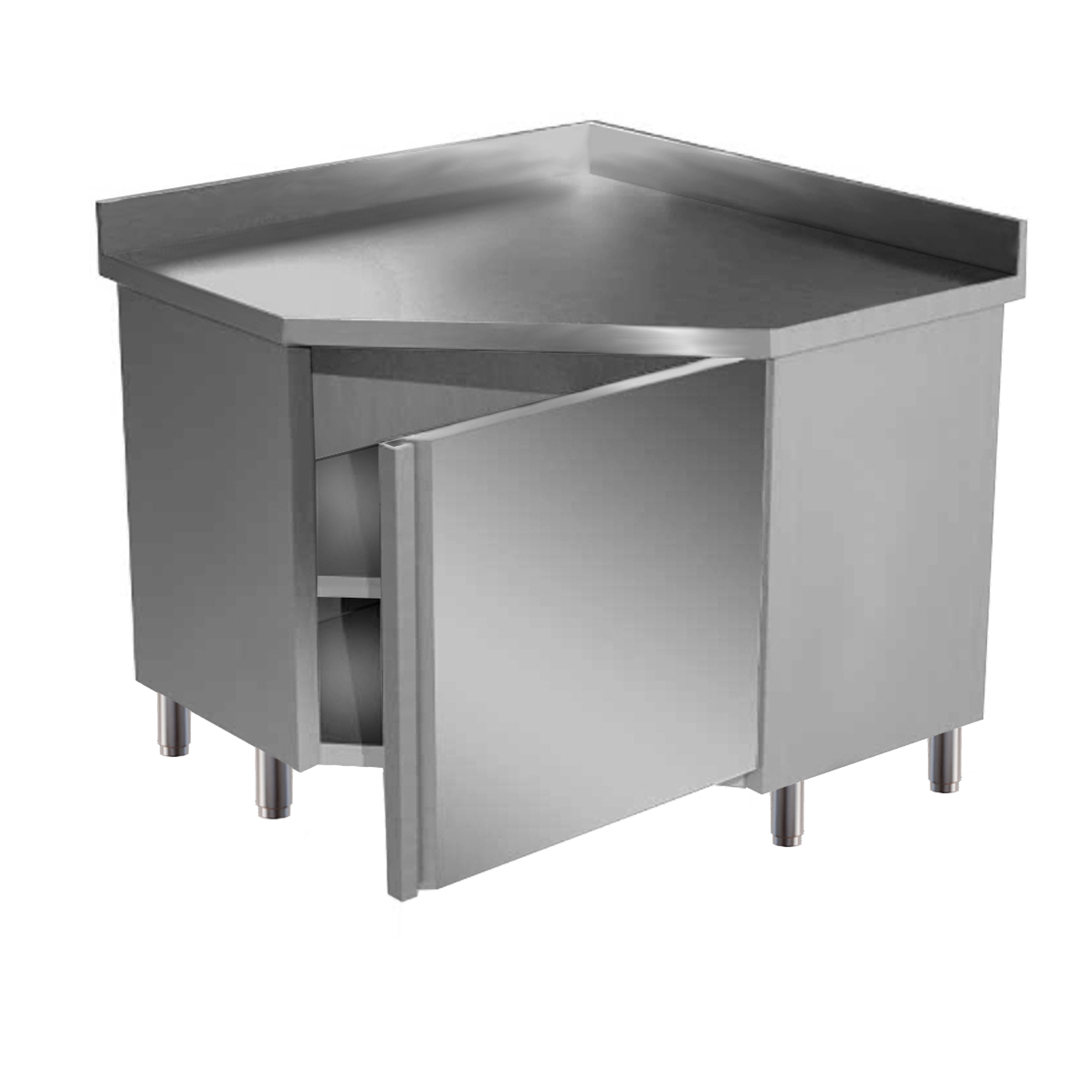 Tavolo Inox angolo - angolare con anta battente e alzatina.