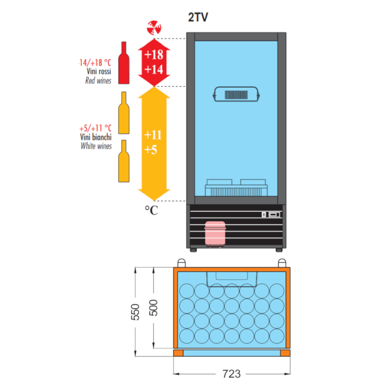 Cantinetta vino refrigerata Cave 370 2TV Doppia temperatura